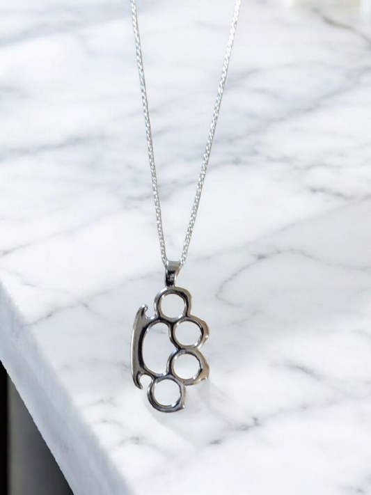 Alloy and sterling silver knuckle duster necklace