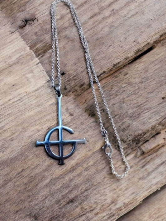Alloy Ghost Grucifix On A Sterling Silver Necklace