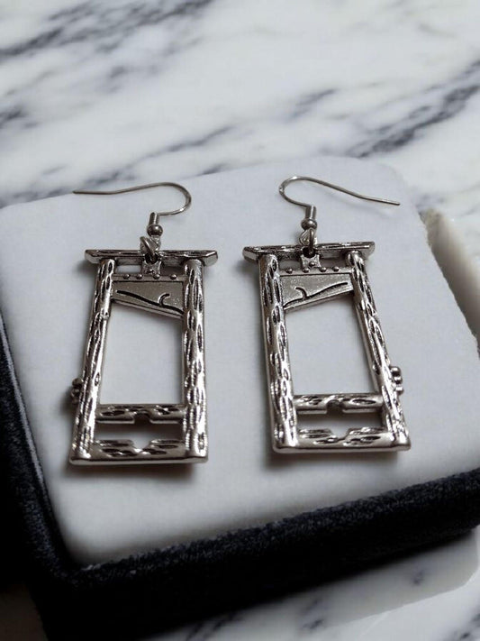 Antique Tibetan and Sterling Silver Executioner Guillotine Earrings