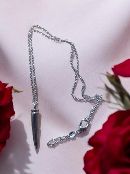 Alloy and sterling silver bullet necklace